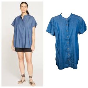 Universal Standard Perfect Tencel Short Sleeve Chambray Shirt-midnight b…